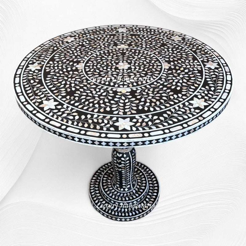 Emi Floral Mother of Pearl Inlay Dining Table Black 6