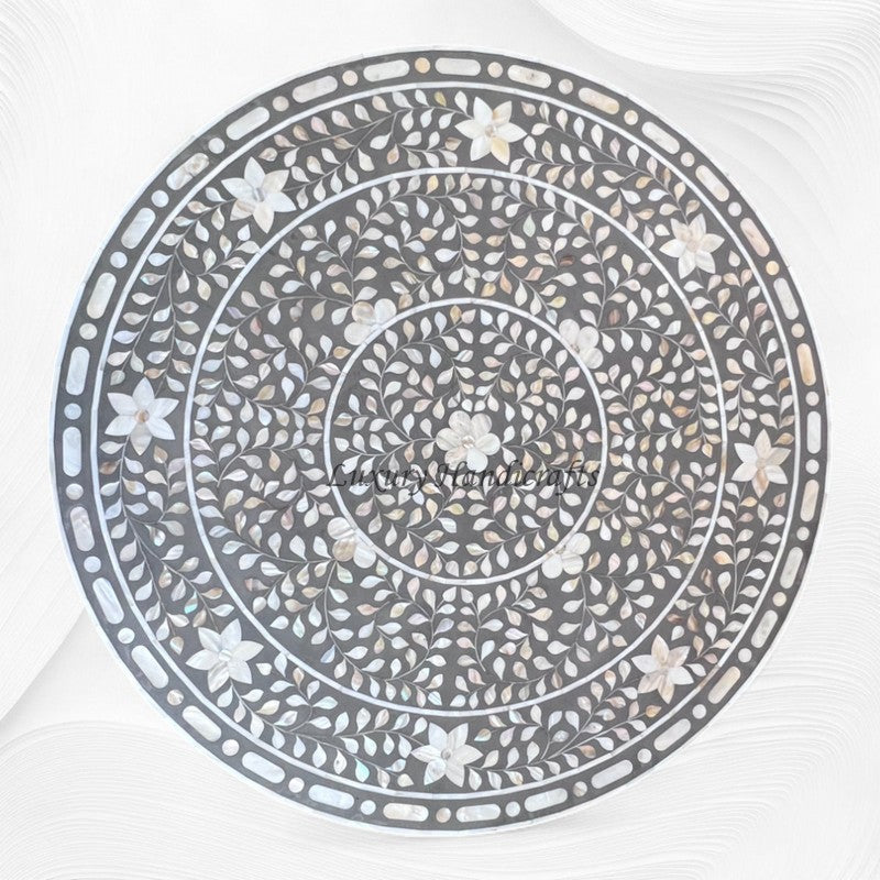 Emi Floral Mother of Pearl Inlay Dining Table Grey 2