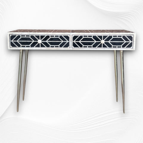 FUSION Sleek Geometric Bone Inlay Desk Black 4