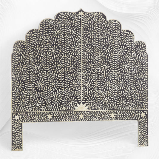 Floral Bone Inlay Headboard Black