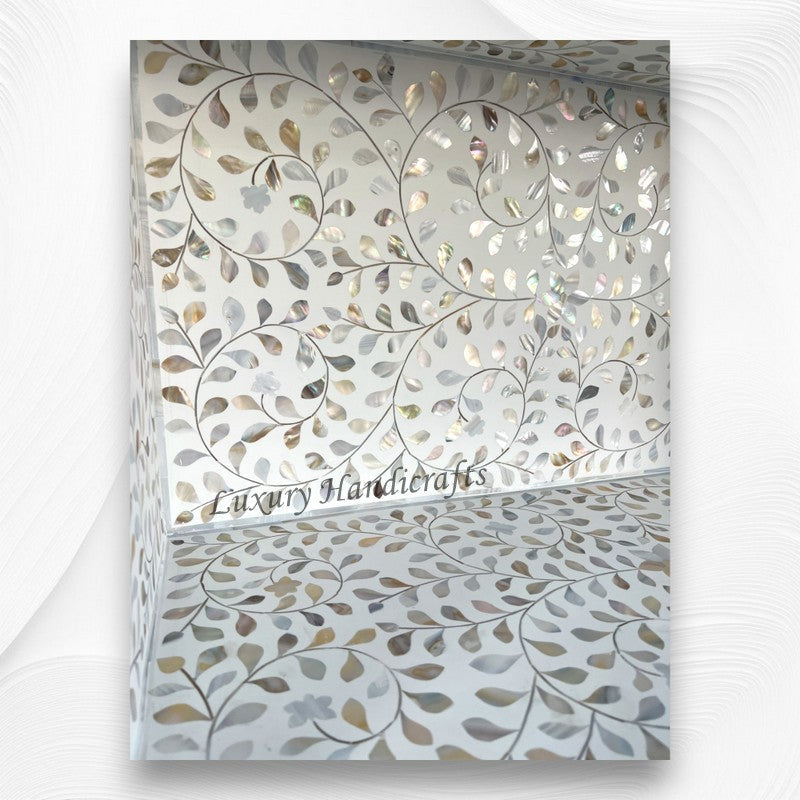 Floral Mother of Pearl Inlay Book Shelf White 3