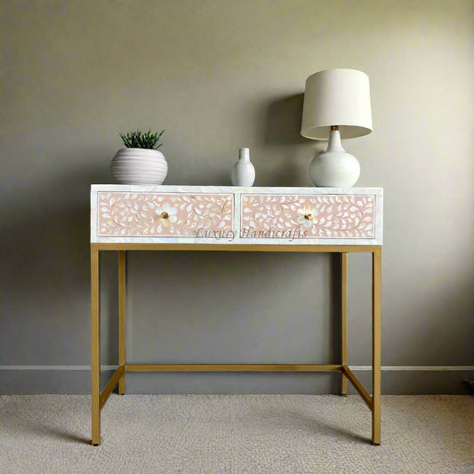 Floral MOP Inlay Console 2 Drawer Nude Pink 1