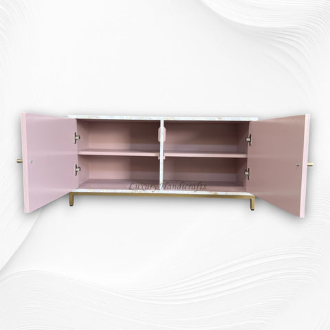 Floral MOP Inlay Low Cabinet 2 Door Nude Pink 4
