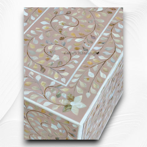 Floral MOP Inlay Low Cabinet 2 Door Nude Pink 3