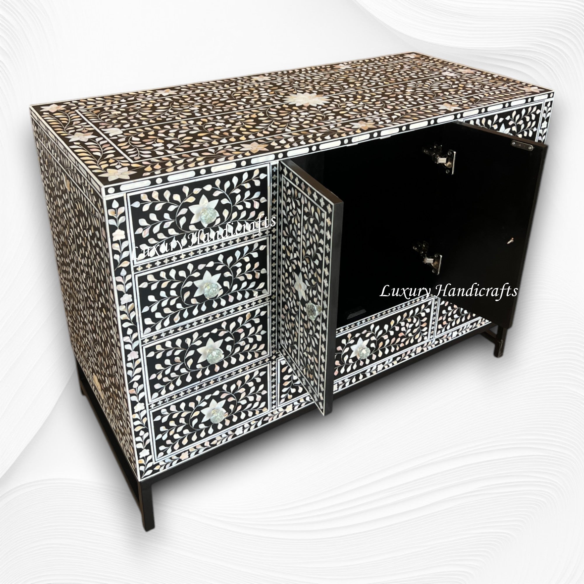 Floral MOP Inlay Bathroom Vanity Black 4