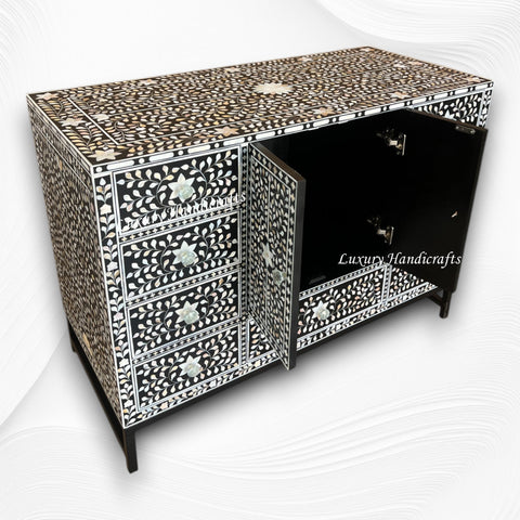 Floral MOP Inlay Bathroom Vanity Black 4