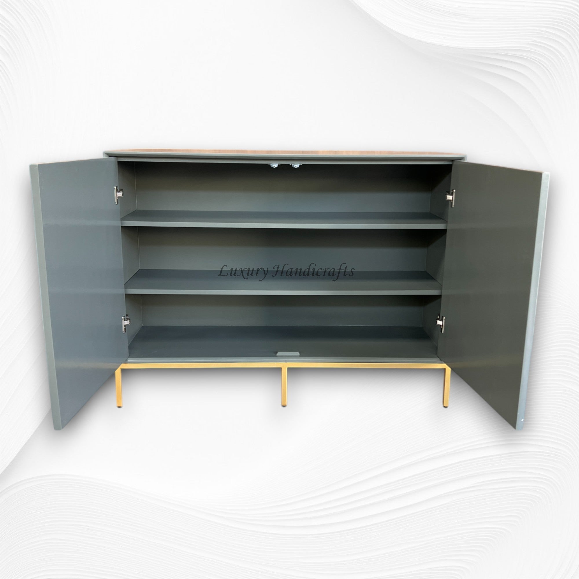 Flower Bone Inlay 2 Door Cabinet Dusk Iron Base 3