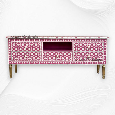 Flower Bone Inlay TV Unit with Drawers Pink 7