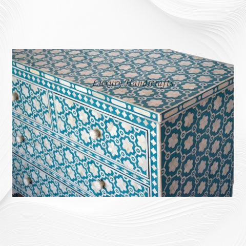 Flower Bone Inlay  4 Drawer Chest Teal Green