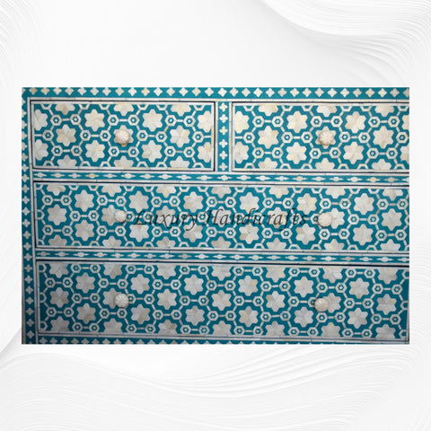 Flower Bone Inlay  4 Drawer Chest Teal Green