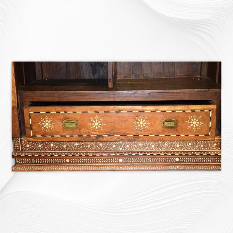 Flower Vintage Anglo Indian Bone Inlay Wardrobe Natural