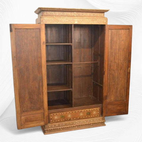 Flower Vintage Anglo Indian Bone Inlay Wardrobe Natural