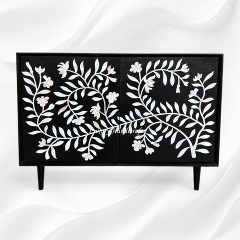 Flower MOP Inlay 2 Door Cabinet Black 5