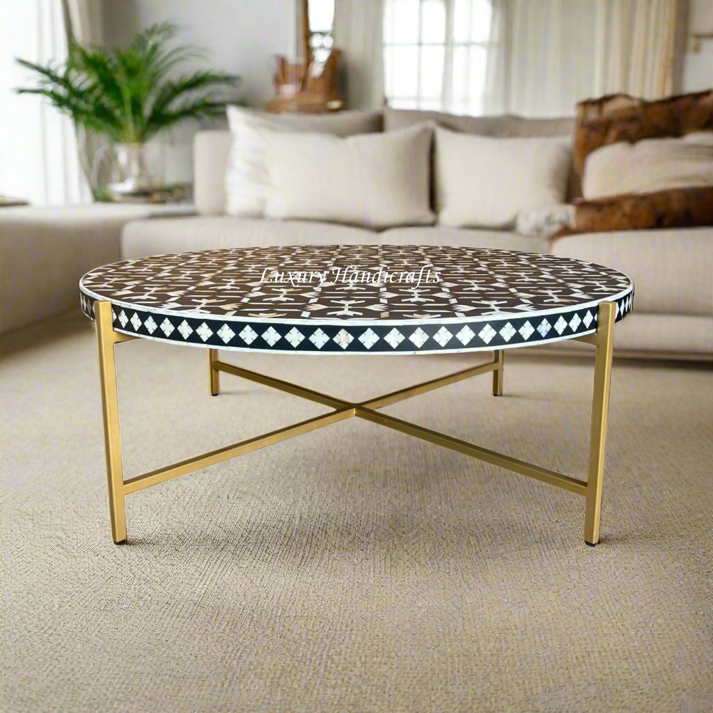 Gabi MOP Inlay Lotus Center Table Black Gold