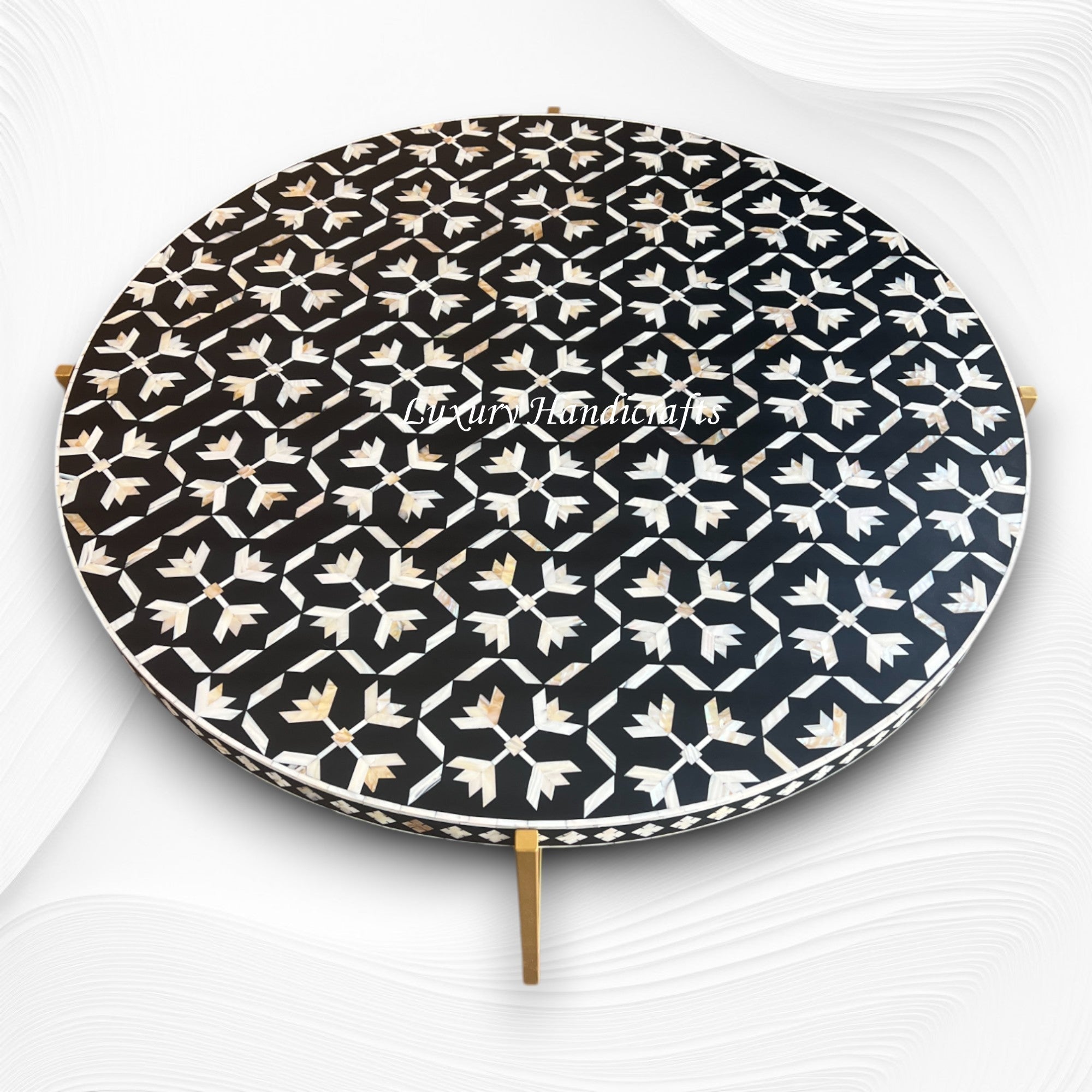 Gabi MOP Inlay Lotus Center Table Black Gold 4