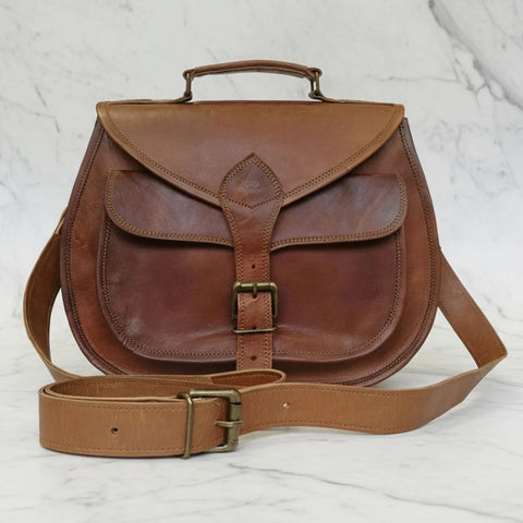 Genuine Leather Lotus Sling Crossbody Bag Brown