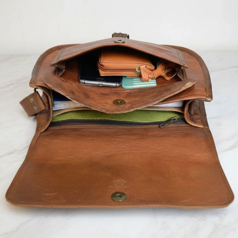 Genuine Leather Lotus Sling Crossbody Bag Brown