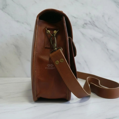 Genuine Leather Lotus Sling Crossbody Bag Brown
