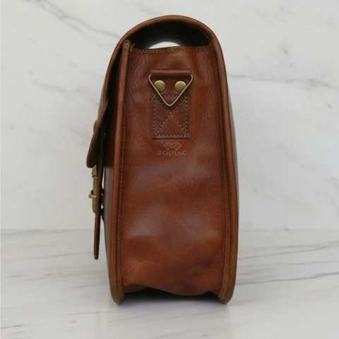 Genuine Leather Lotus Sling Crossbody Bag Brown