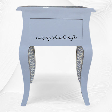 Grey Bone Inlay Bedside 1 Drawer Floral Design