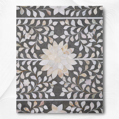 Grey Mother Of Pearl Inlay Floral 3 Drawer Console Table 2