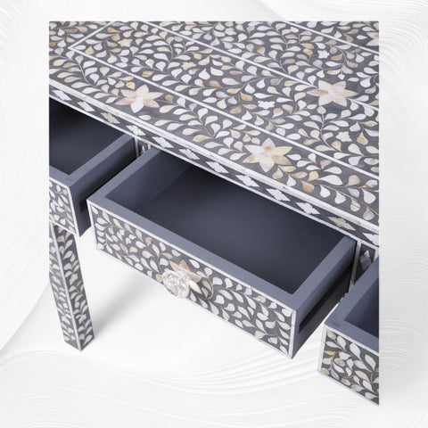Grey Mother Of Pearl Inlay Floral 3 Drawer Console Table 1