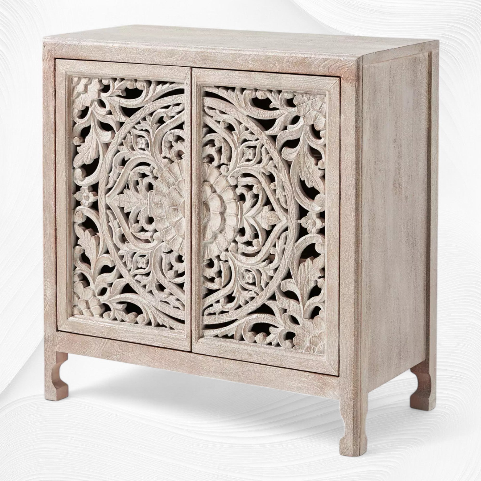 Handcarved Lombok Entryway Cabinet White Wash 3