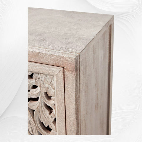 Handcarved Lombok Entryway Cabinet White Wash 5