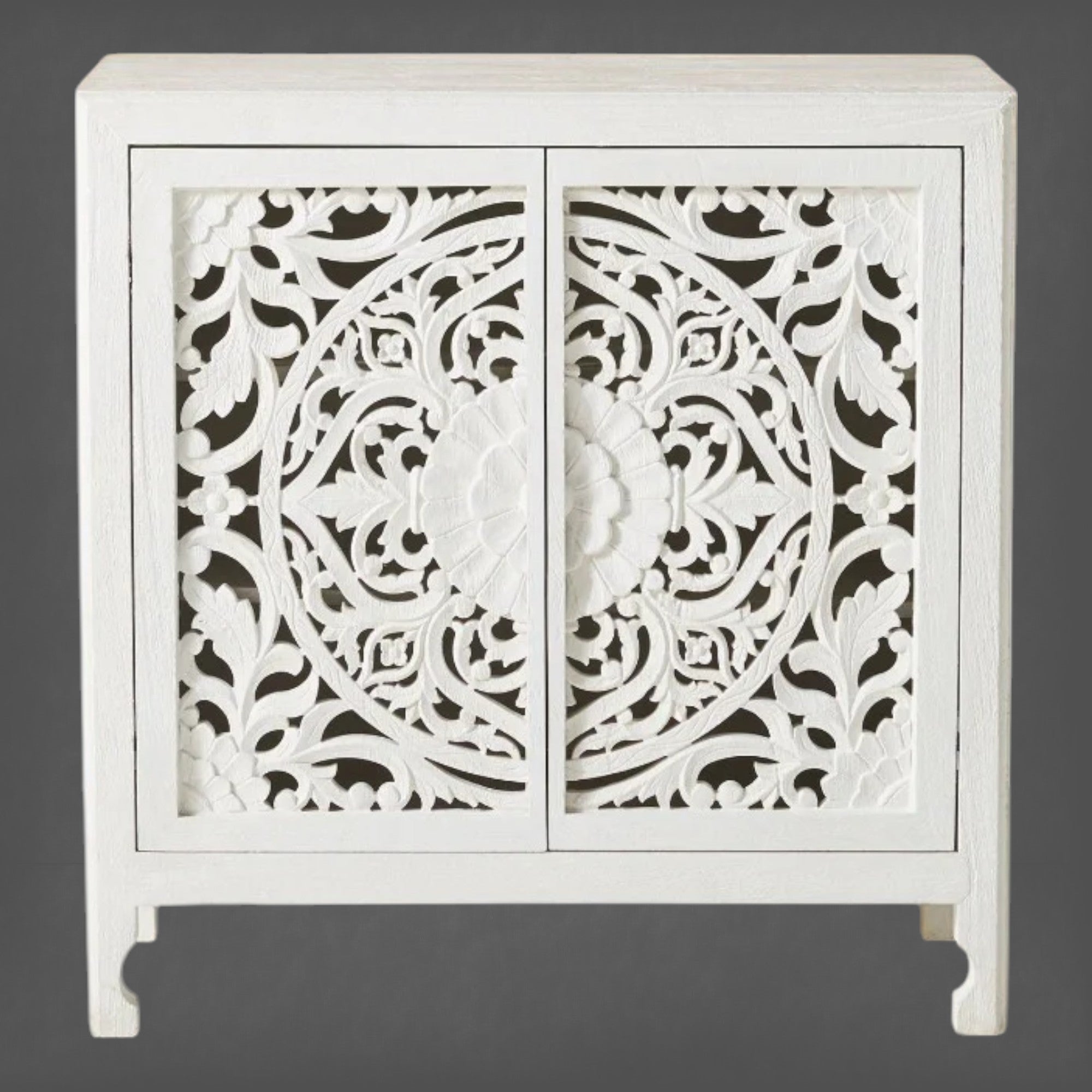 Handcarved Lombok Entryway Cabinet White 2