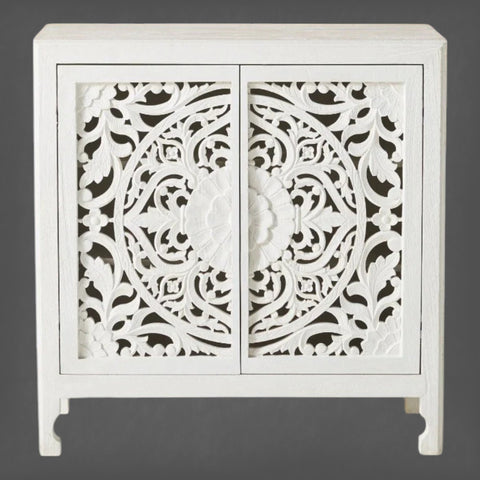 Handcarved Lombok Entryway Cabinet White 2