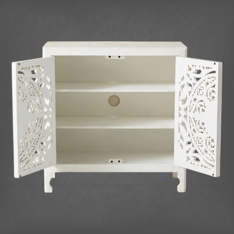 Handcarved Lombok Entryway Cabinet White 3