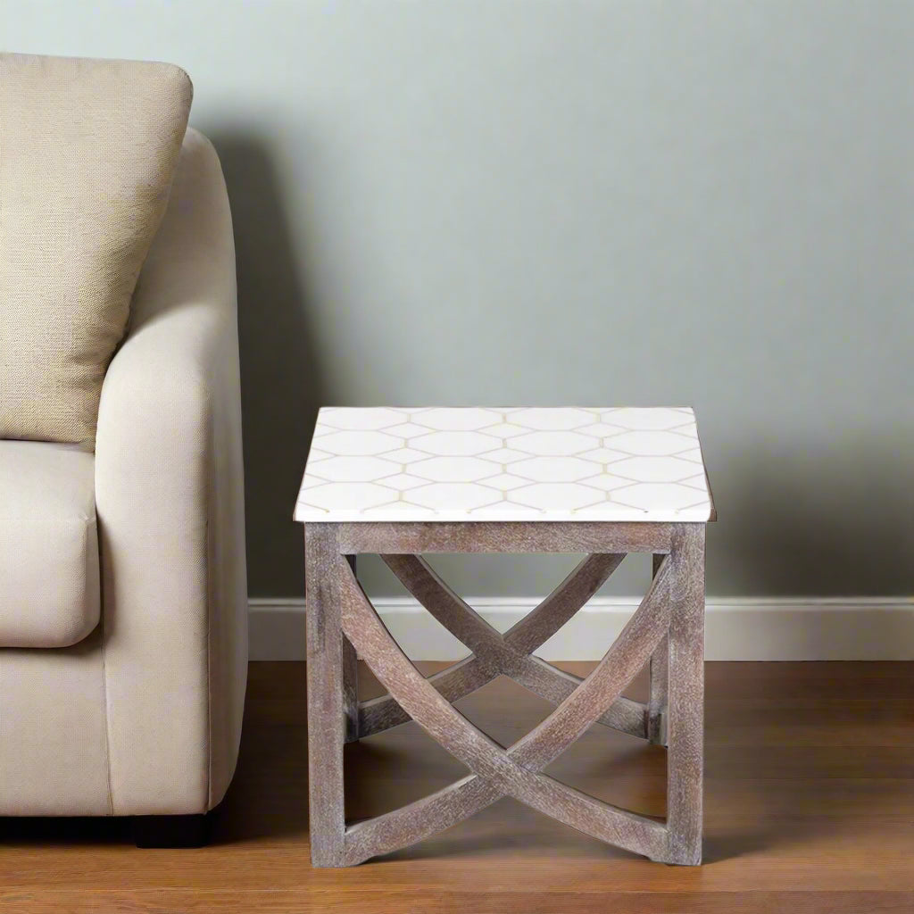 Square Table Inlay Honeycomb Brass Inlay Square Side Table – Luxury Handicrafts