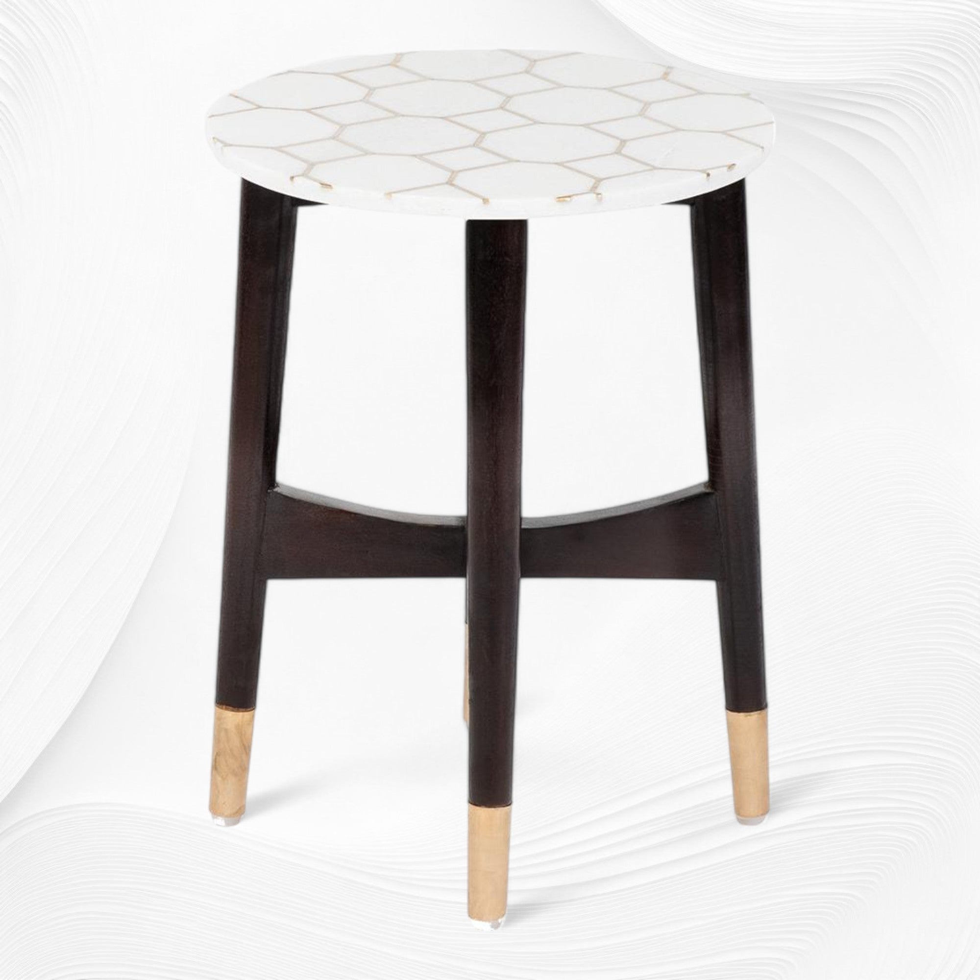 Honeycomb Brass Inlay White Marble Side Table 4