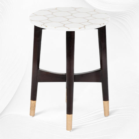 Honeycomb Brass Inlay White Marble Side Table 4