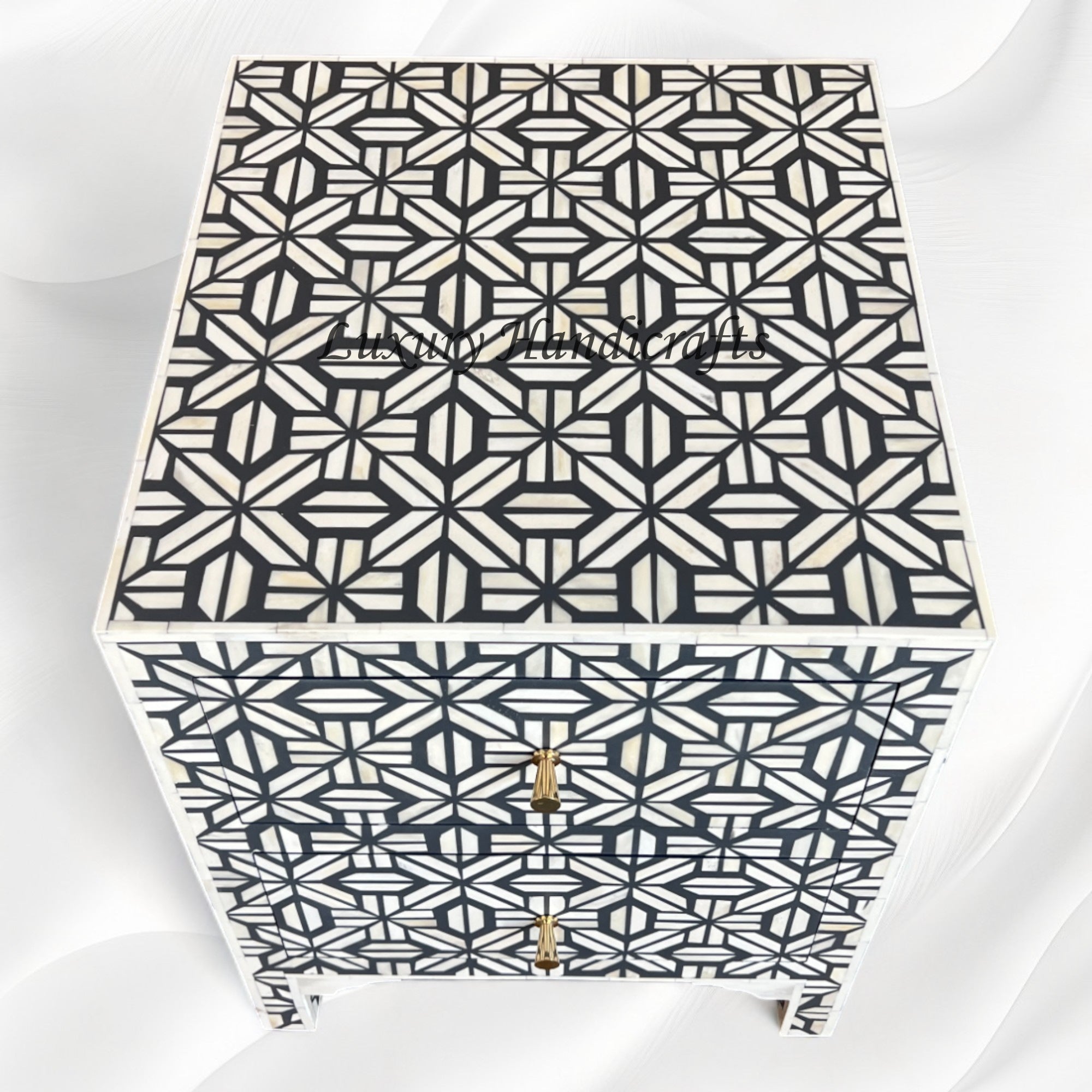 Hope Bone Inlay 2 Drawer Large Bedside Dark Grey 2