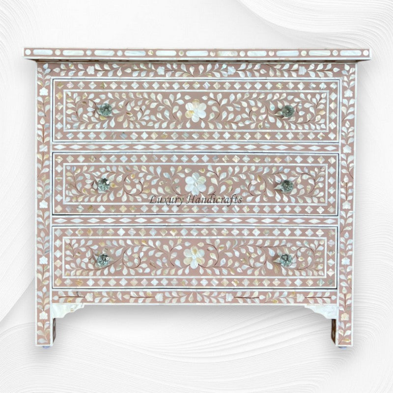 Milk Chocolate Mother Of Pearl Inlay 3 Drawer Chest Floral 5