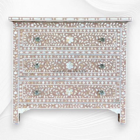 Milk Chocolate Mother Of Pearl Inlay 3 Drawer Chest Floral 5