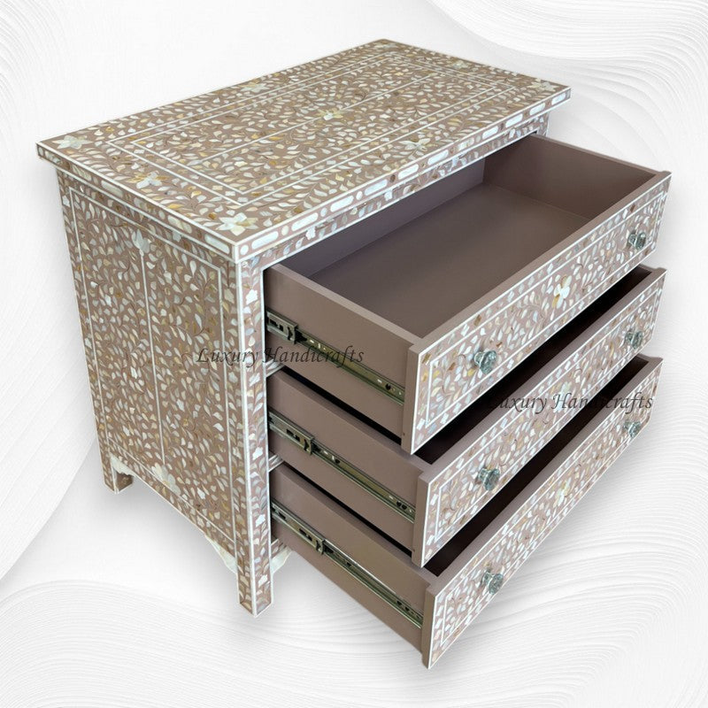 Milk Chocolate Mother Of Pearl Inlay 3 Drawer Chest Floral 3
