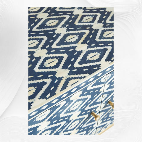 Ikat Bone Inlay Media Console Blue TV Unit 4