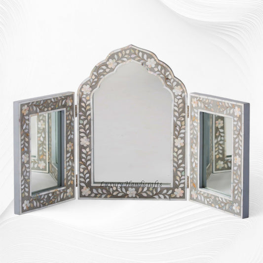Isabelle MOP Inlay Floral Triple Mirror Grey 1