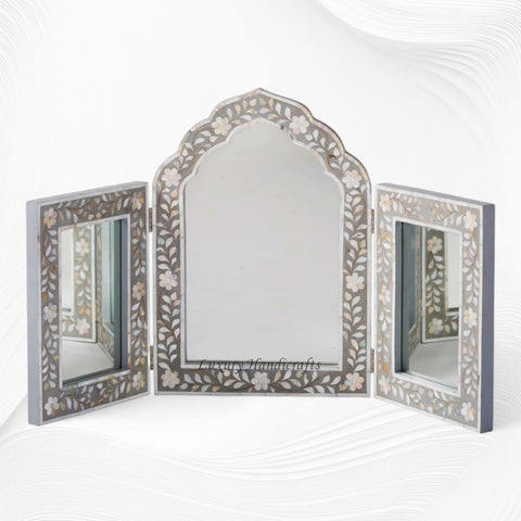 Isabelle MOP Inlay Floral Triple Mirror Grey 1
