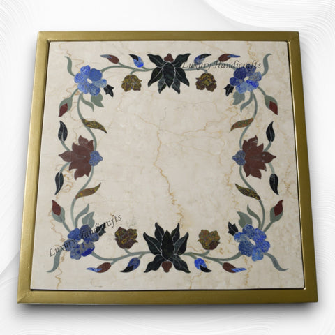 Italian Marble Side Table Floral Gemstone Inlay 2