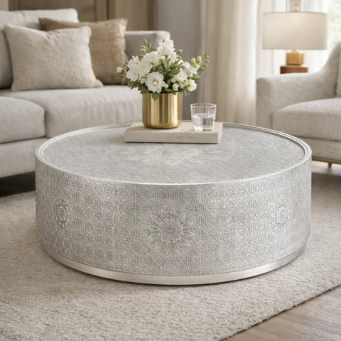 Jaden Antique White Metal Embossed Coffee Table