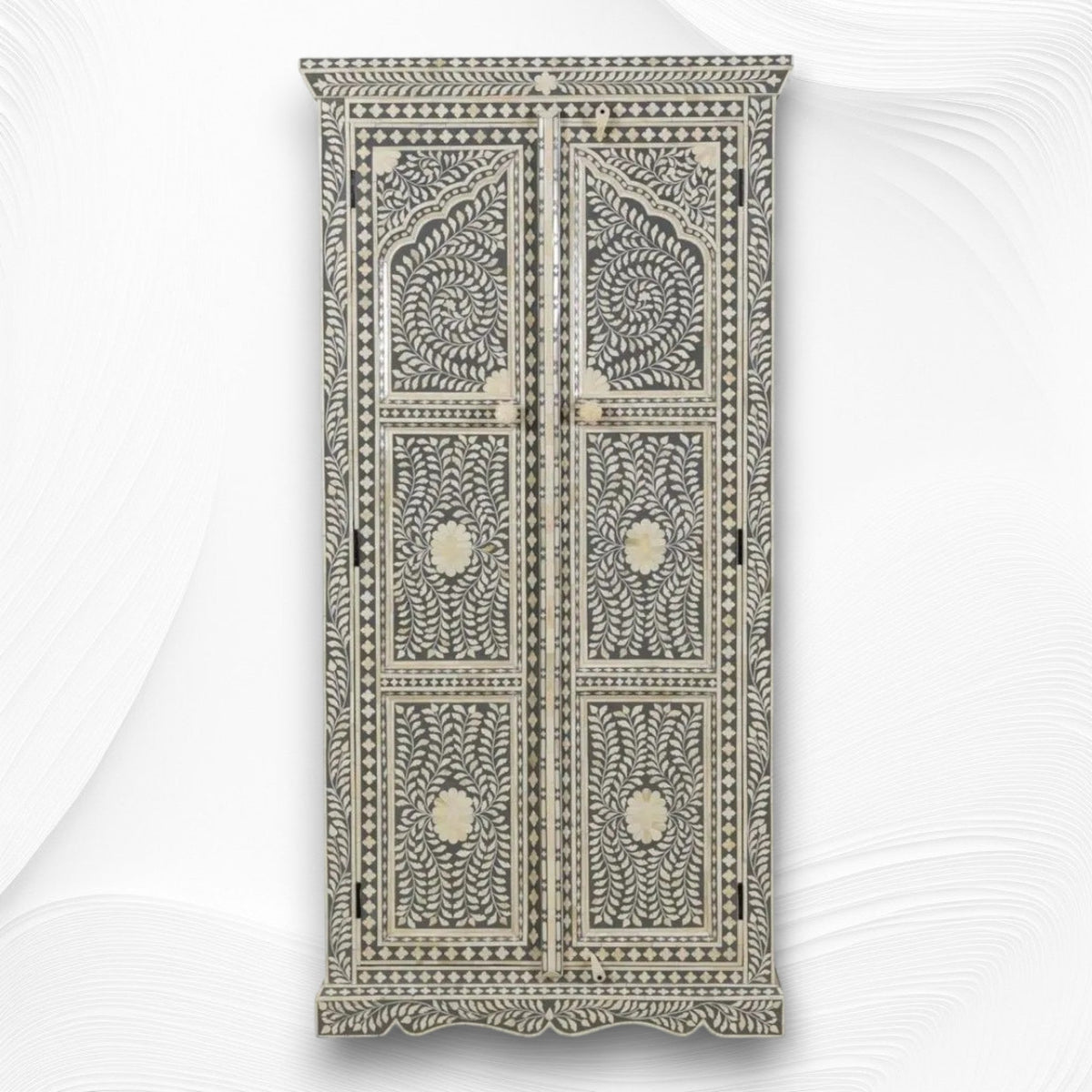 Jharokha Bone Inlay Floral Almirah Grey