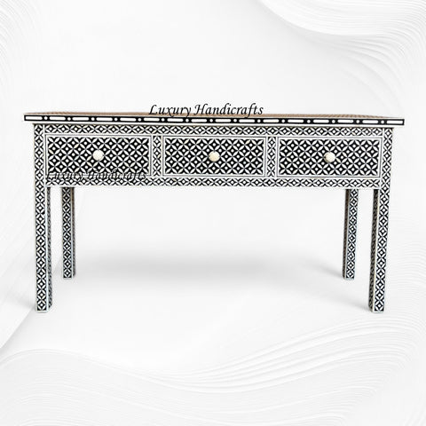 Joy Black Bone Inlay Geometric 3 Drawer Console 4