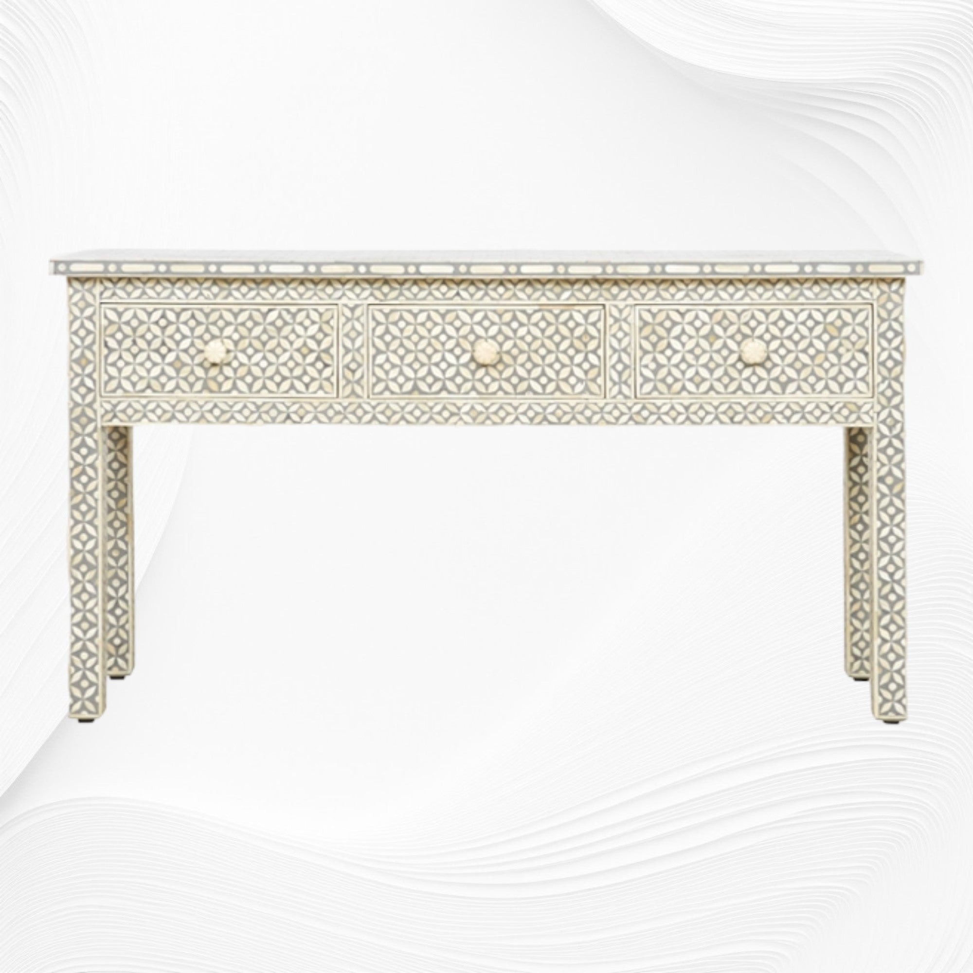 Grey Bone Inlay Geometric 3 Drawer Console 3