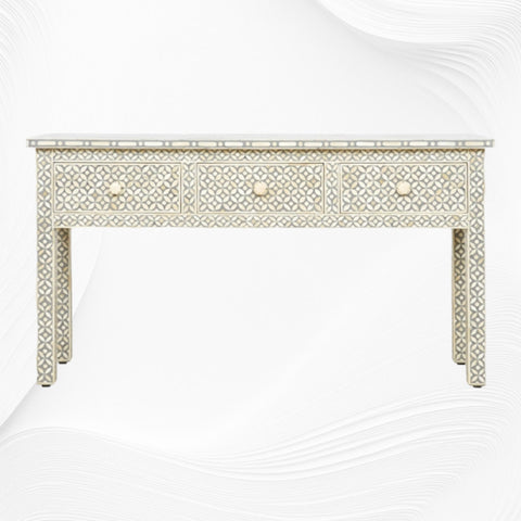 Grey Bone Inlay Geometric 3 Drawer Console 3