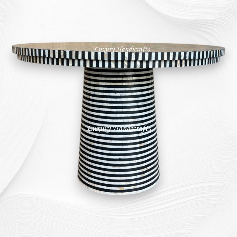 Layered Stripe Mother of Pearl Inlay Dining Table Black 4
