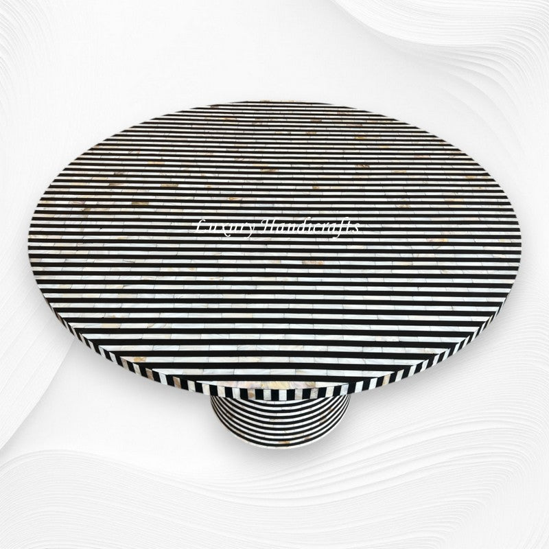 Layered Stripe Mother of Pearl Inlay Dining Table Black 5