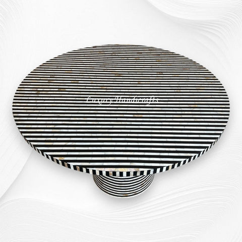 Layered Stripe Mother of Pearl Inlay Dining Table Black 5
